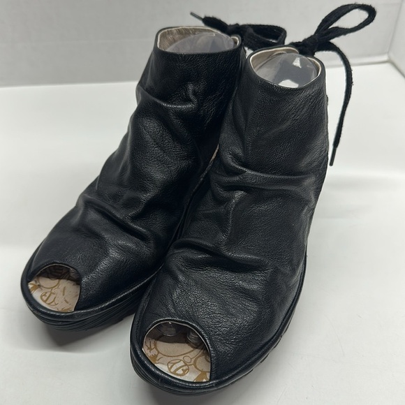 Fly London Yame Sandals Wedged Heeled  Platform Peep Toe Lace Up Black Size 8 - Picture 3 of 9